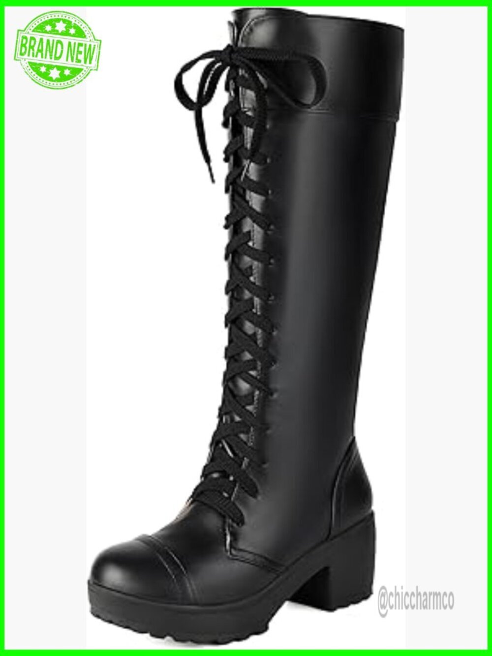 Knee-High Combat Boots Lace-Up Platform Chunky Block Heel Goth Tall Boots